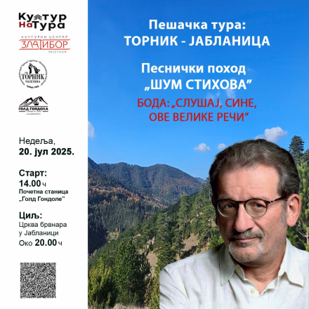 plakat, u levom delu napisali podaci. U desnom fotografija prirode i glumca Bode Ninkovic