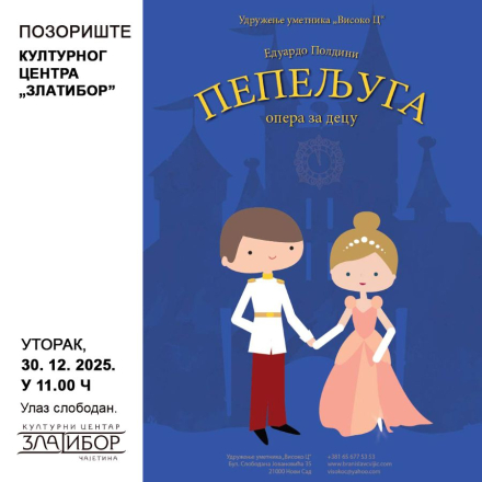 plakat, u levom delu napisali podaci. U desnom fotografija Pepeljuge i princa